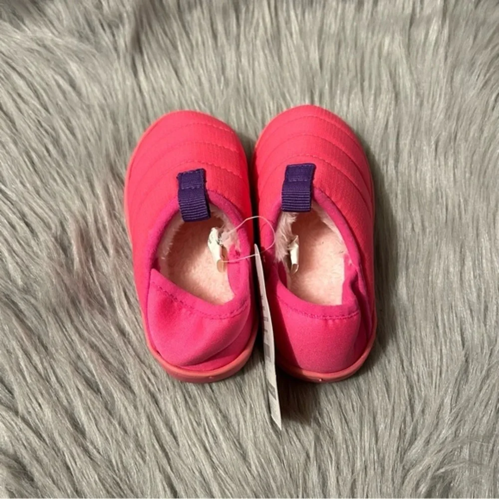 Wonder Nation Puffer Slipper Girl Size 5-6 Pink Plush‎ Fuzzy Lined Slip On Shoes